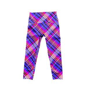 K-DEER Colorful Plaid Cropped Leggings Flex Sz M Yoga Workout Active USA